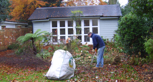 The first job was to remove the large cherry tree, together with some other trees which were either diseased, or threatening the stability of the boundary wall, to reveal the attractive new summerhouse. 