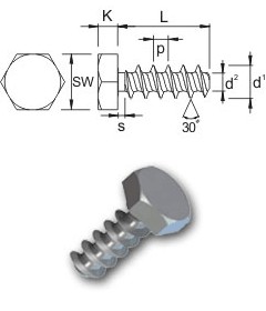 Hexagon head 30 screws