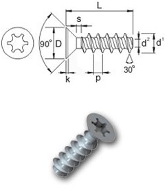 Countersunk head 30 screws - Recess T