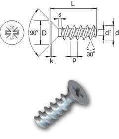 Countersunk head 30 screws - PoziDriv®