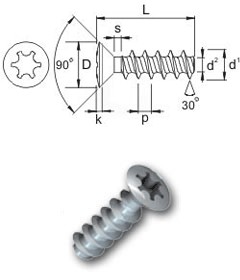 Raised Countersunk head 30 screws - Recess T