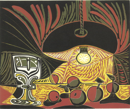 , 1962. Linocut in four colors on arches paper, 24-1/2" x 29-5/8" (62.2 cm x 75.2 cm), sheet size
20-7/8" x 25-1/8" (53 cm x 63.8 cm), image size.