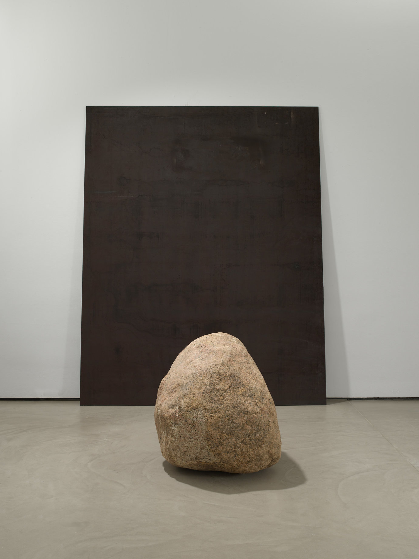 , 2008. Steel, stone, 9' 2" x 7' 5" x 3/8" (279.4 cm x 226.1 cm x 1 cm), steel plate
32" x 34" x 36" (81.3 cm x 86.4 cm x 91.4 cm), stone.