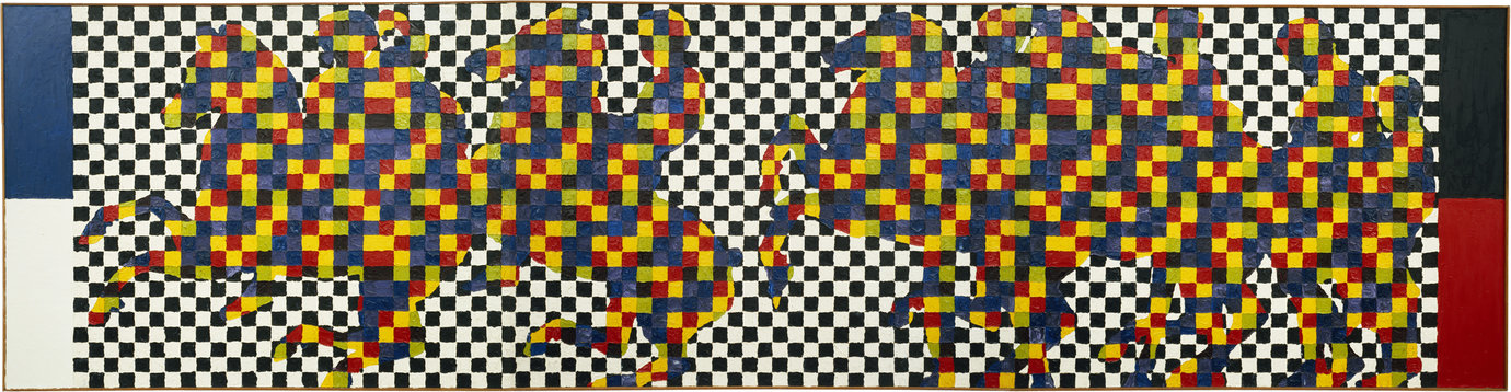 , 1963. Oil on canvas, 50" x 66" (127 cm x 167.6 cm), 3 panels, each50" x 198" (127 cm x 502.9 cm), overall.