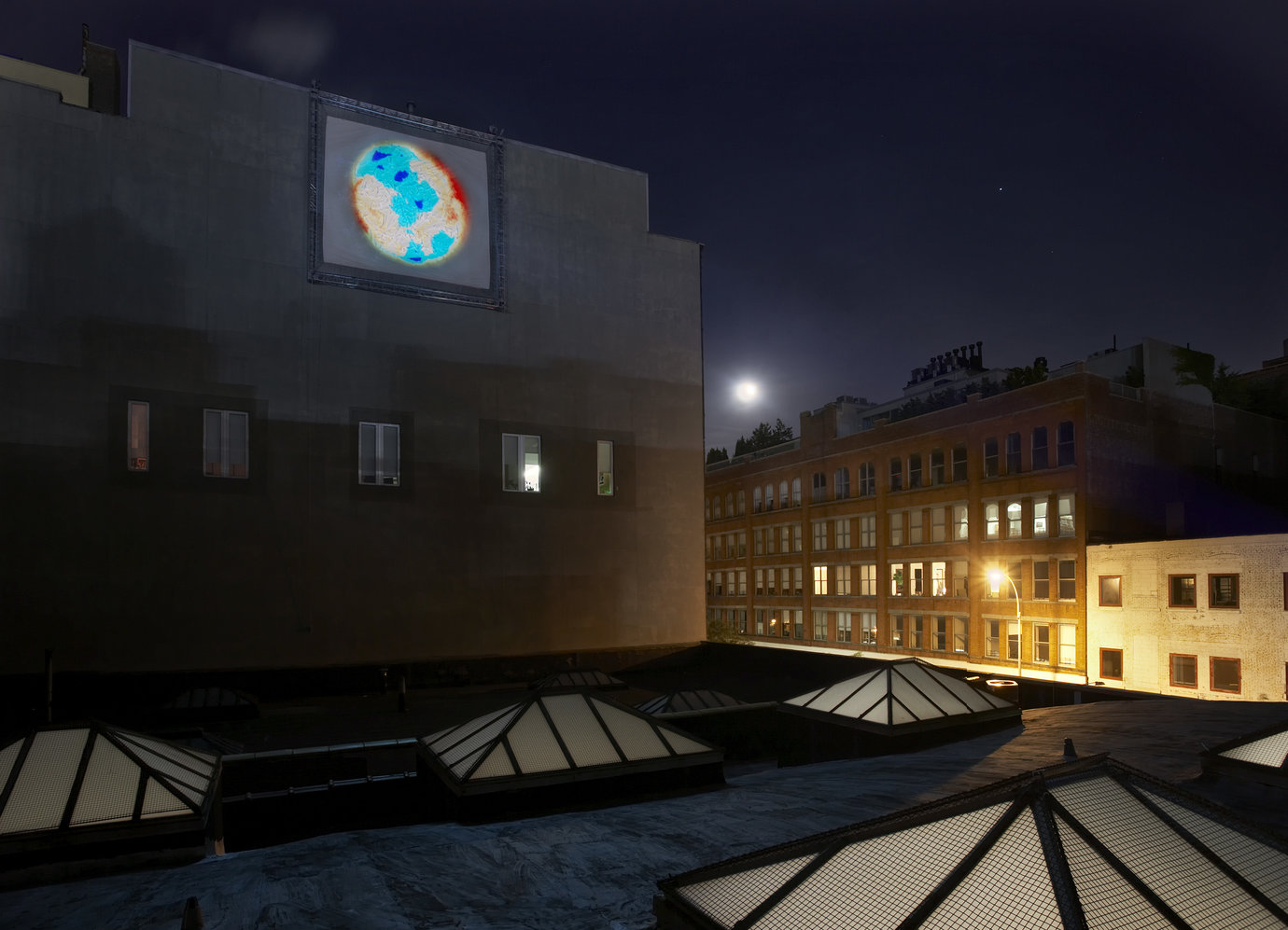 , 2007. Cloth with random digital video projection, installation dimensions variable;  approximately 20' x 20' (609.6 cm x 609.6 cm).