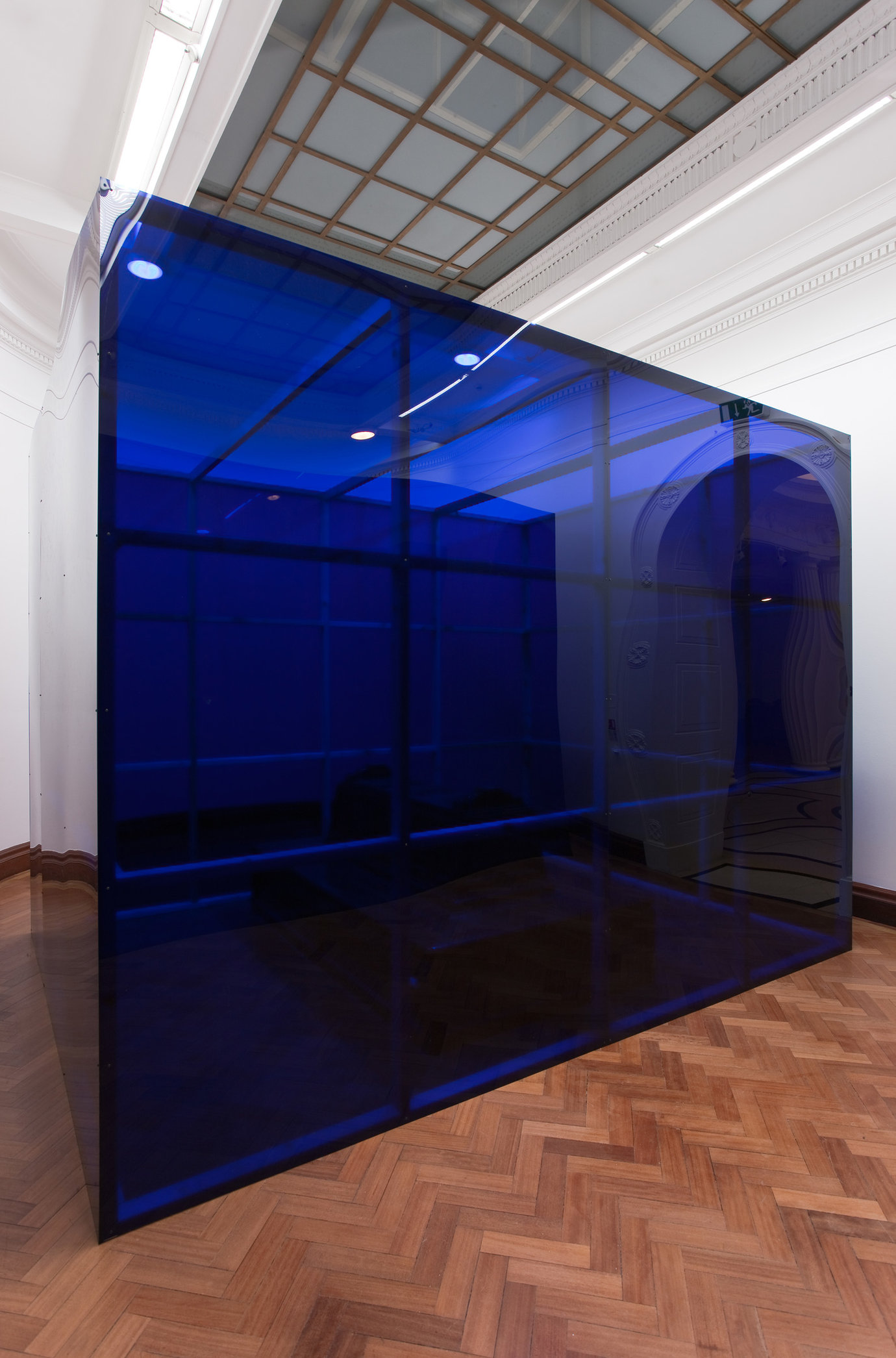 , 2009. Blue plexiglas, timber, site-specific installation
10' 1/16" x 9' 11-7/8" x 13' 3-13/16" (305 cm x 304.5 cm x 406 cm), 2 structures, each.