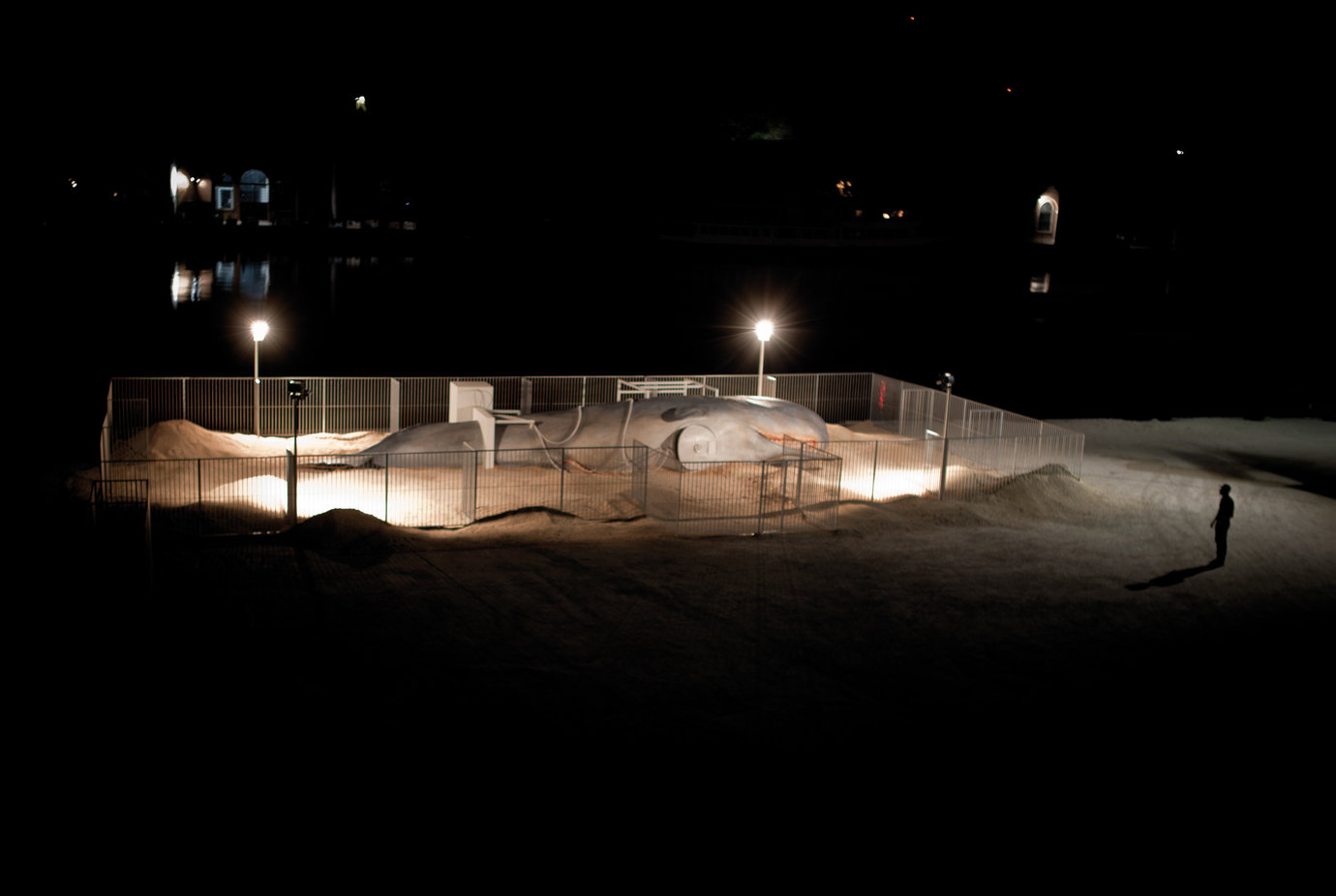 , 2011. Fiberglass, resin, metallic framework, electrical system, metallic railing, sand, marble panel, technical system, neons, isolation tank.