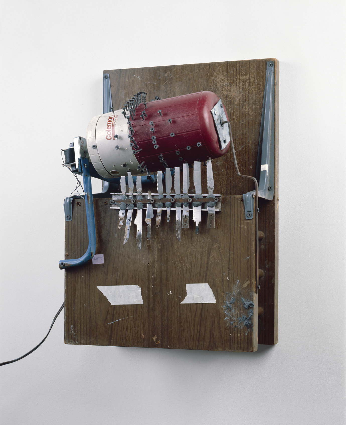 , 1994. End table, thermos and steak knives, 32" x 12" x 18" (81.3 cm x 30.5 cm x 45.7 cm).