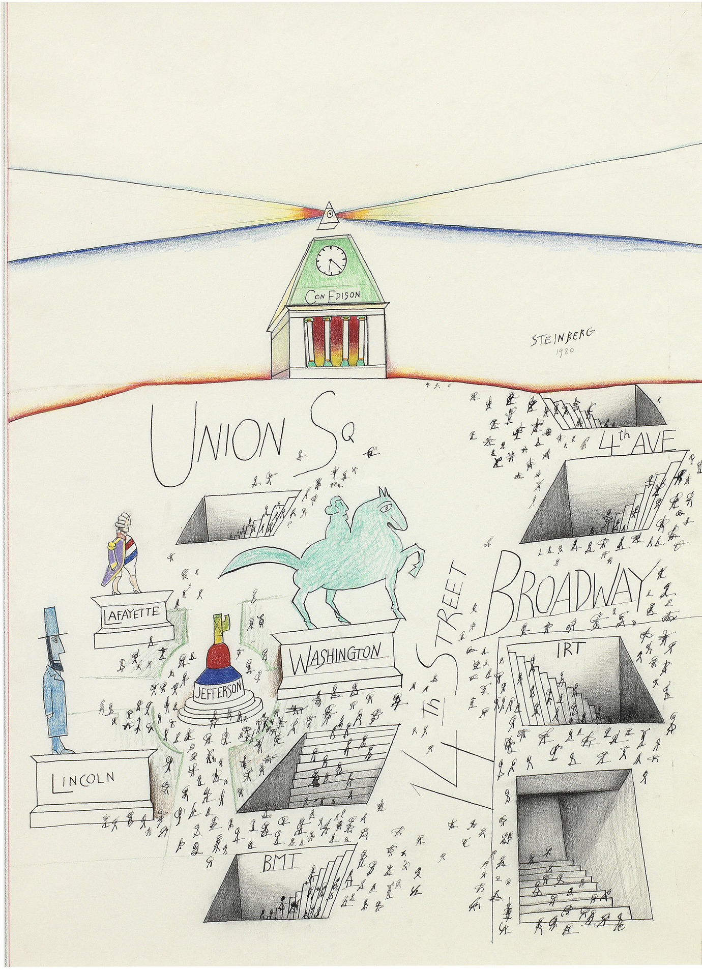 , 1980. Colored pencil, crayon, graphite, ink and pastel on paper, 29 x 19-3/4" (73.7 x 50.2 cm).
