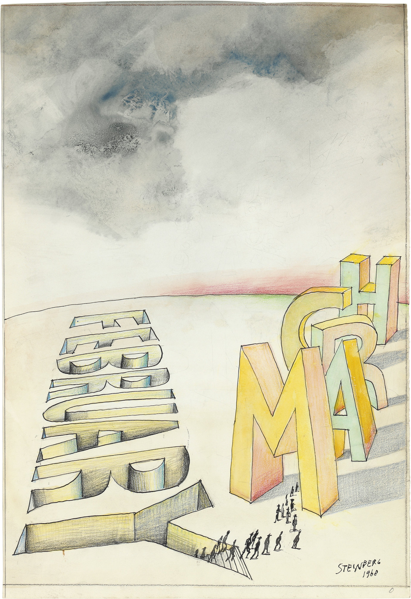 , 1968. Colored pencil, graphite, ink and watercolor on paper, 21-1/2" x 14-3/4" (54.6 cm x 37.5 cm).