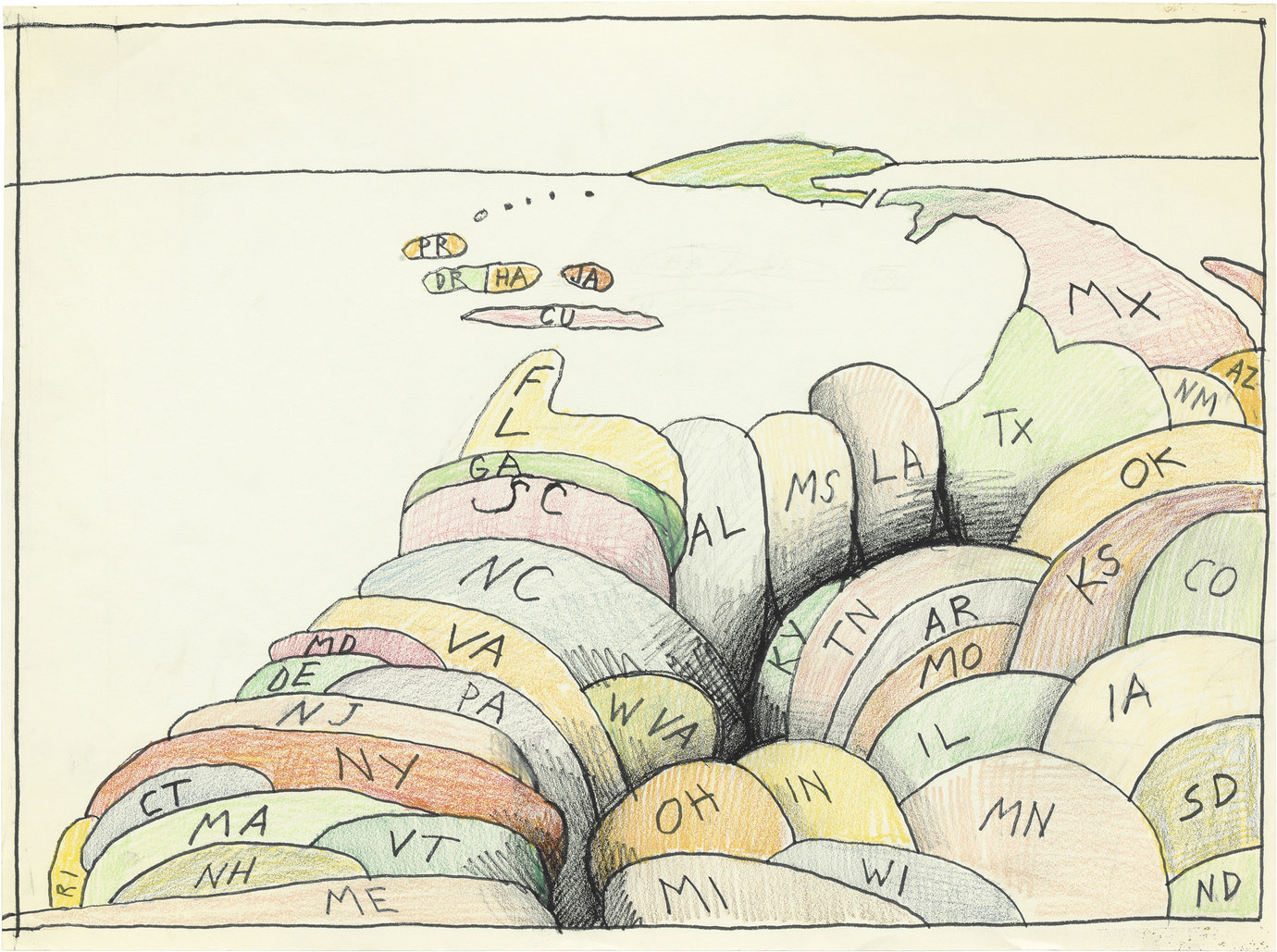 , 1980. Crayon, graphite and ink on paper, 14-1/2" x 19-1/2" (36.8 cm x 49.5 cm).