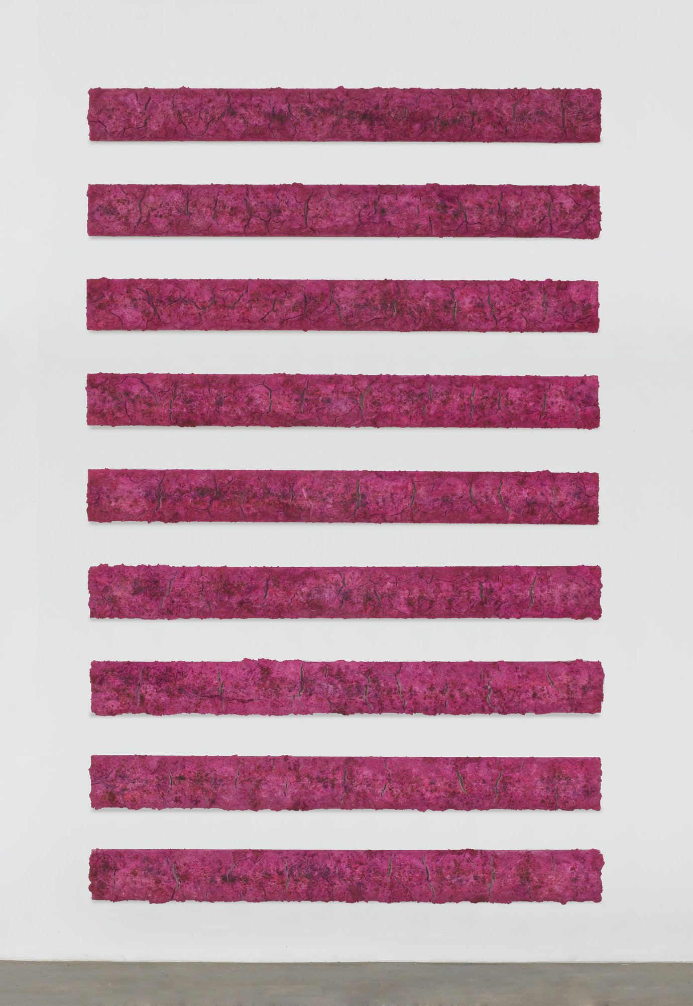 , 2011. Mixed media on wood panels, set of 9 bars
10' 7-1/2" x 6' 2" (323.8 cm x 188 cm), overall
7-1/2" x 74" (19 cm x 188 cm), each.