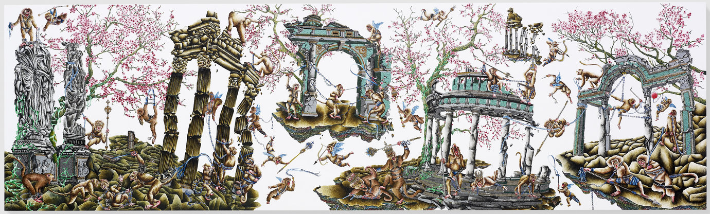 , 2011-2012. Acrylic, enamel, glitter and rhinestones on paper, 19-11/16" x 66-15/16" (50 cm x 170 cm).