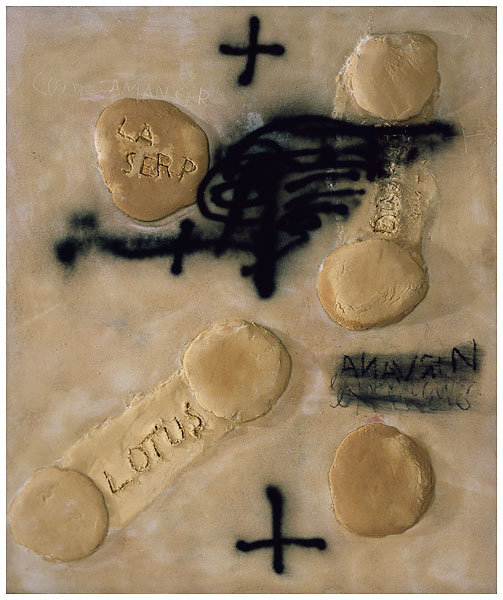 . Marble dust, synthetic resin, spray paint, and pencil on wood, 106-3/8" x 86-5/8" (270 cm x 220 cm).