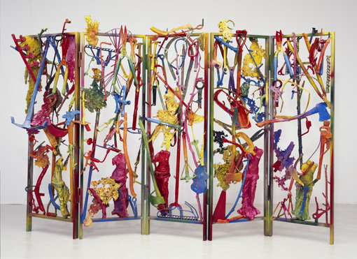 , 2003. Stainless steel frame with painted bronze elements, 6' 9" x 9' 2" x 2' (205.7 cm x 279.4 cm x 61 cm).