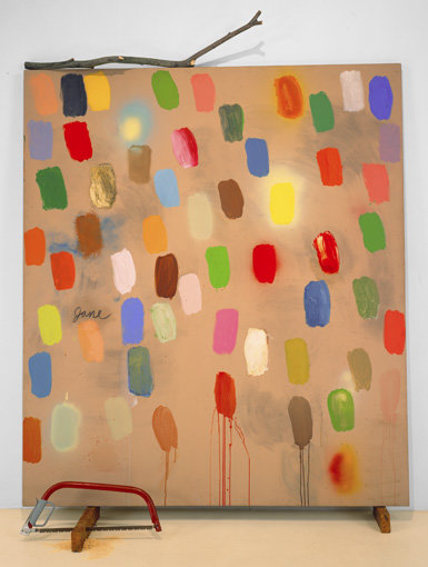 , 1969. Acrylic on canvas with objects, 8' 8" x 78" (264.2 x 198.1 cm).