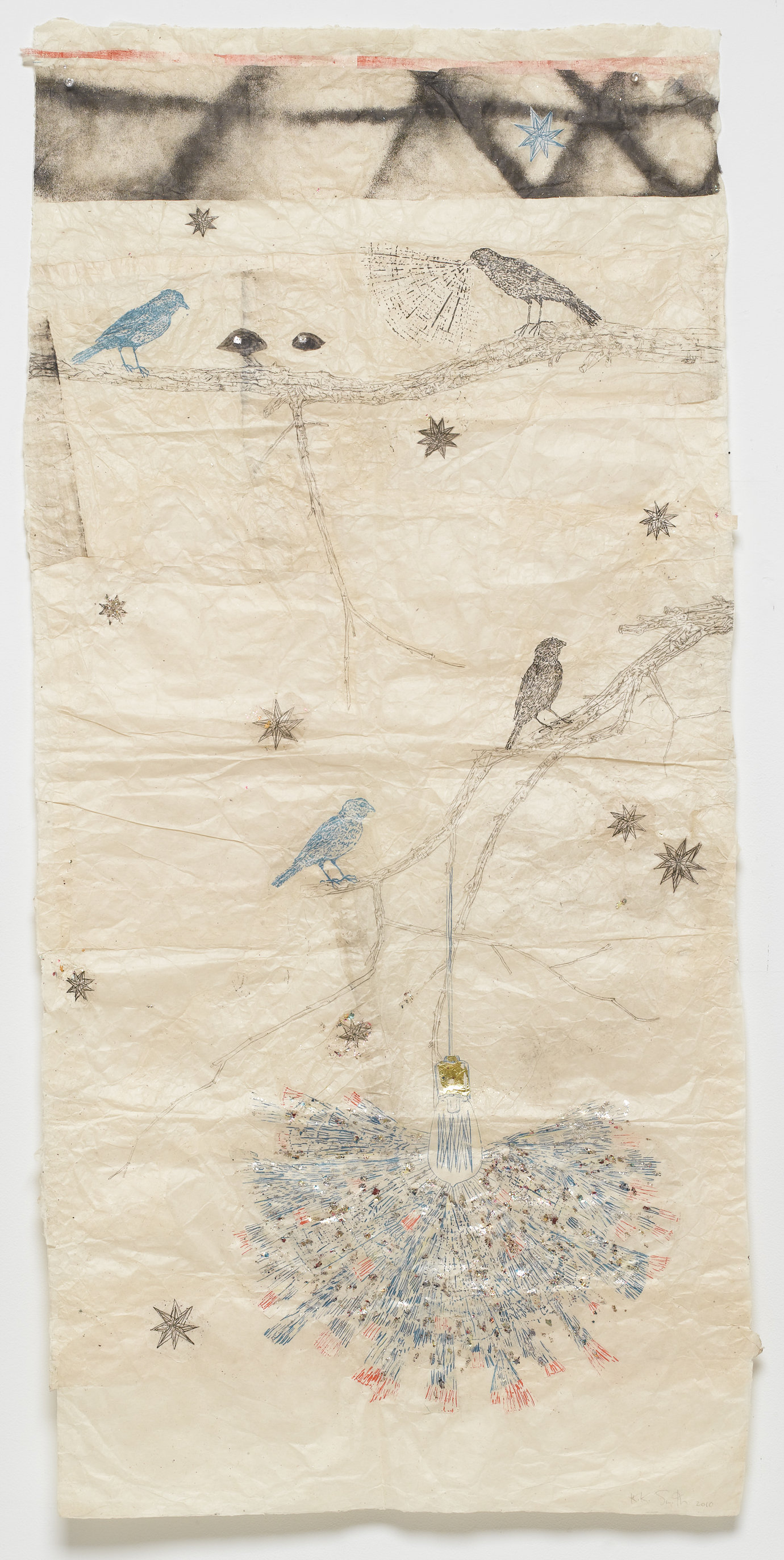 , 2010. Ink on nepal paper with glitter, silver and gold leaf, 59-3/8" x 28-1/4" (150.8 cm x 71.8 cm).