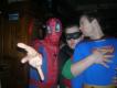Robin has to hold Superman back as Spiderman starts showing off again...