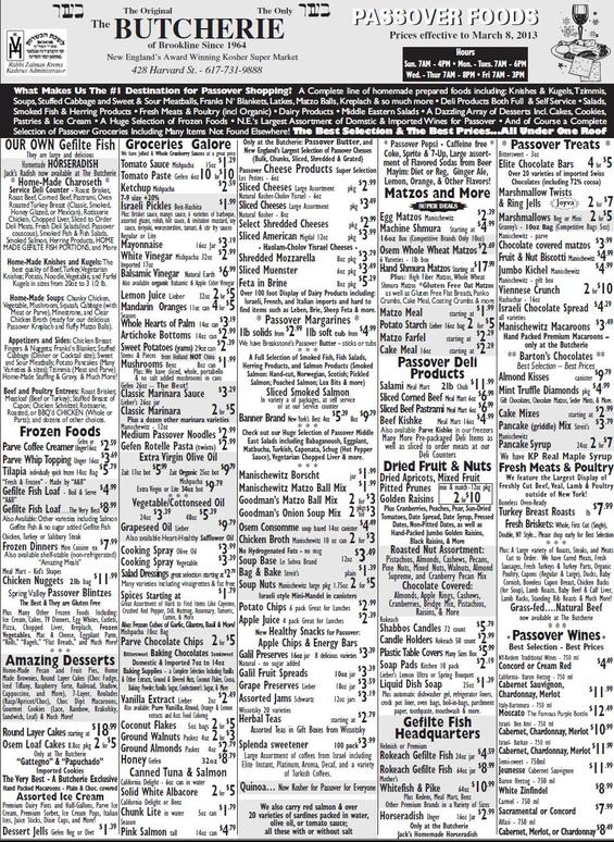 The Butcherie of Brookline Passover AD March 8