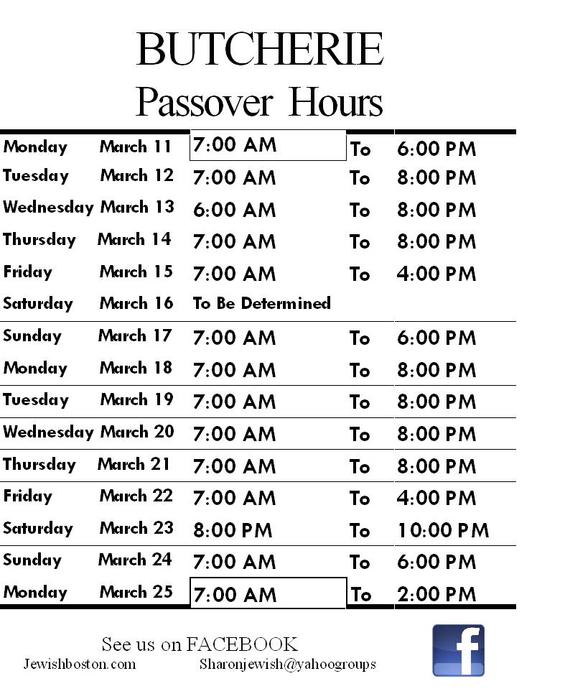 The Butcherie of Brookline Passover Store Hours