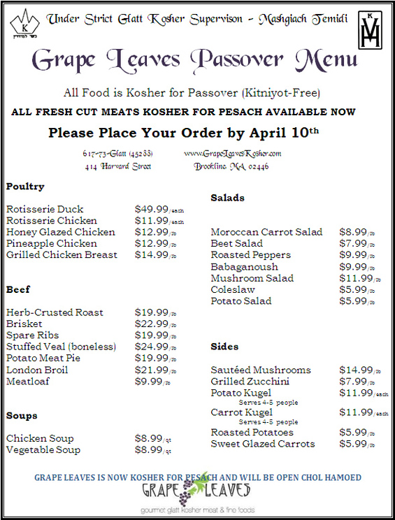 Grape Leaves Passover Menu