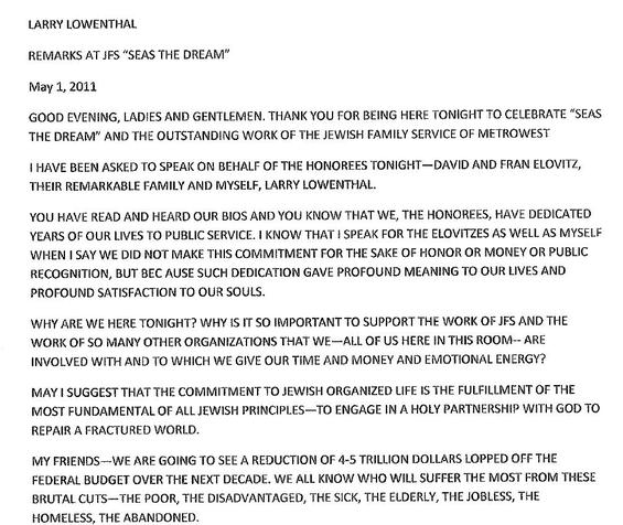 Larry Lowenthal's Speech from Seas the Dream