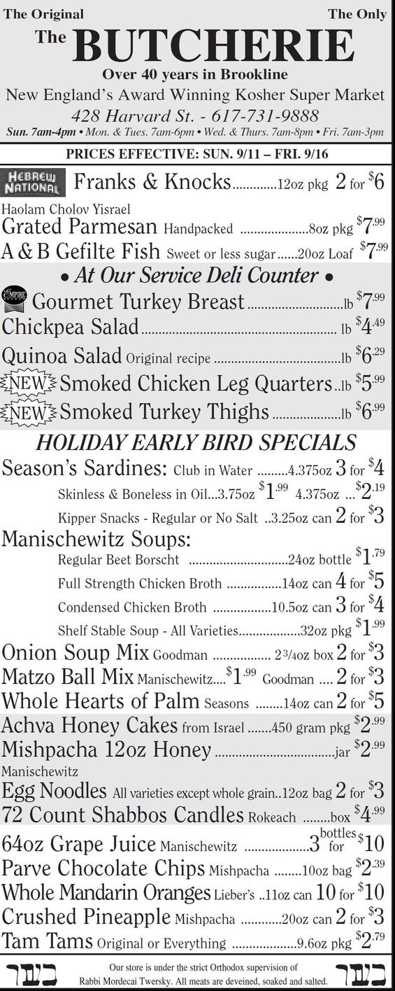 The Butcherie of Brookline Weekly Ad September 11-16