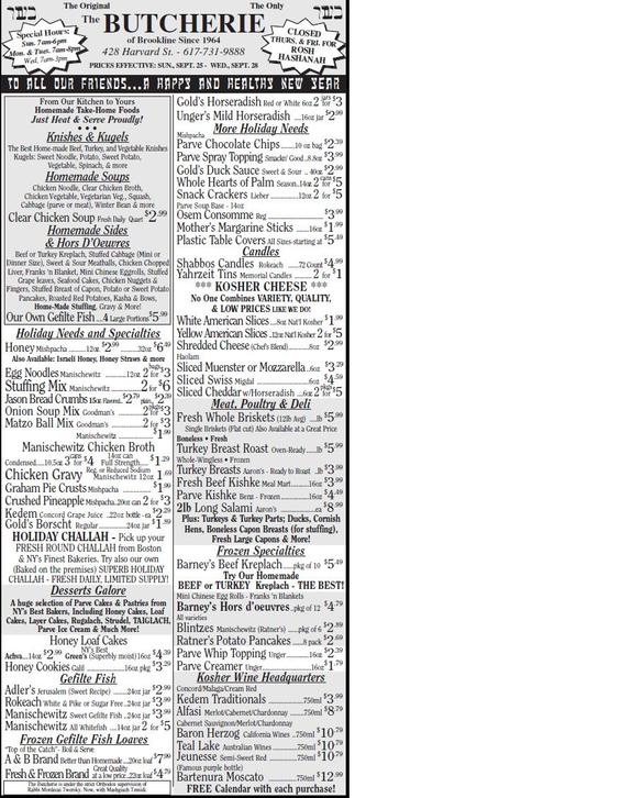 The Butcherie of brookline Holiday Ad week of Sept 25-28