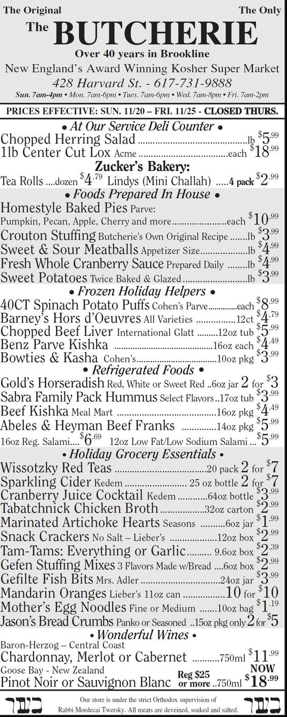 The Butcherie Of Brookline Weekly Ad  November 21-25