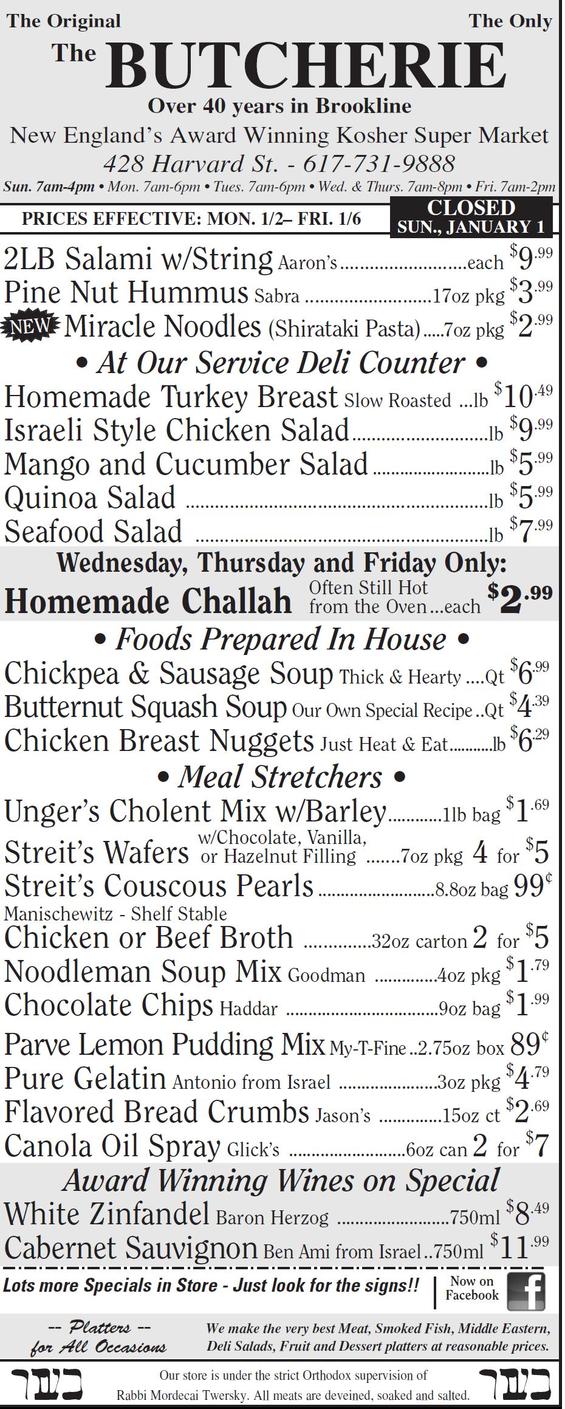 THE BUTCHERIE OF BROOKLINE WEEKLY AD JAN 1-6