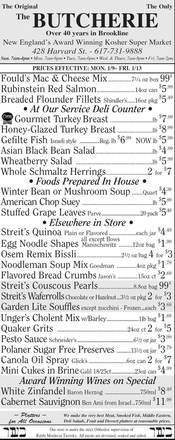 The Butcherie of Brookline Weekly AD JANUARY 9-13