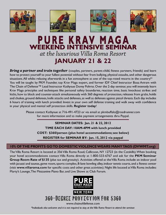 PURE KRAV MAGA WEEKEND INTENSIVE SEMINAR WITH BOAZ AVIRAM at the VILLA ROMA RESORT (Catskills, NY) / January 21&22, 2012