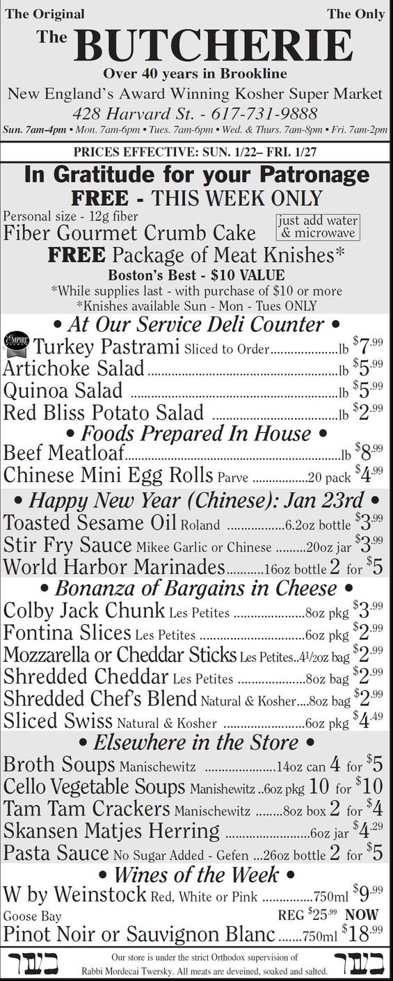 The Butcherie of Brookline Weekly Ad Jan 22-27