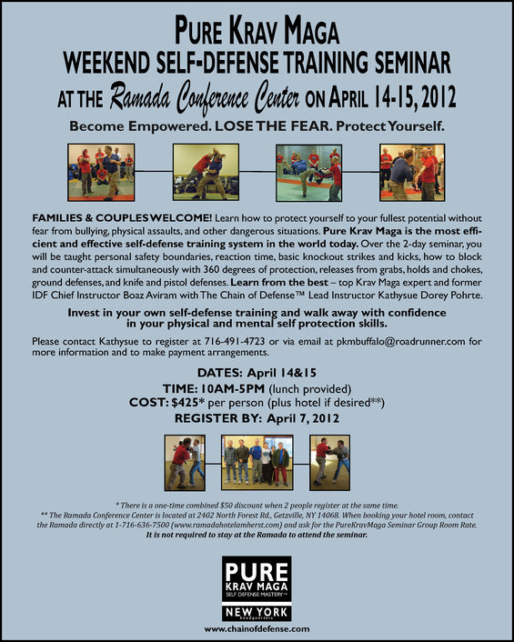 PURE KRAV MAGA WEEKEND SELF-DEFENSE TRAINING SEMINAR ON APRIL 14&15, 2012