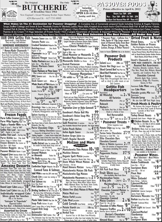THE BUTCHERIE OF BROOKLINE PASSOVER AD