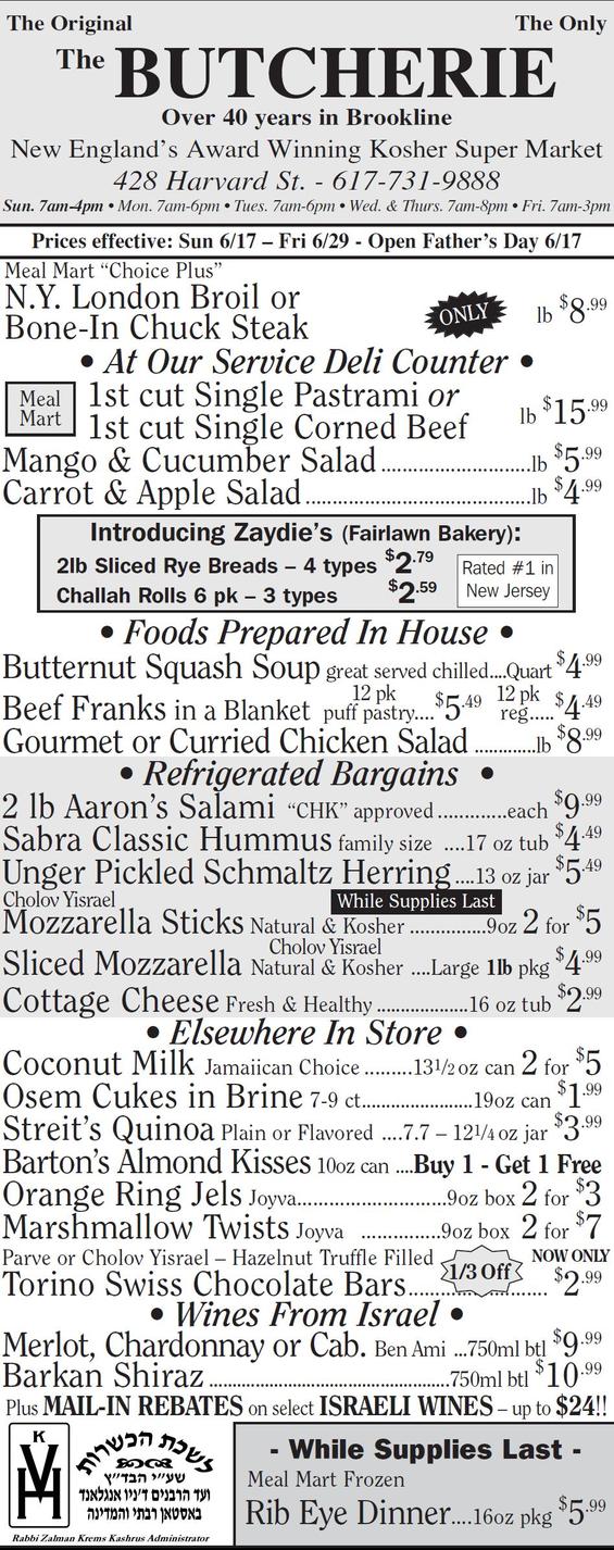 The Butcherie of Brookline  AD JUNE 17-29