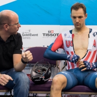 Coach Benjamin Sharp talks with Jake Duehring