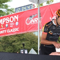 A rider signing in for the race