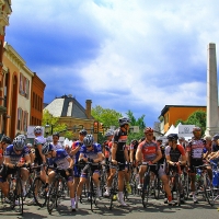 Riders relax before the start of the race