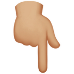 backhand index pointing down: medium-light skin tone emoji