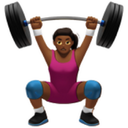 woman lifting weights: medium-dark skin tone emoji