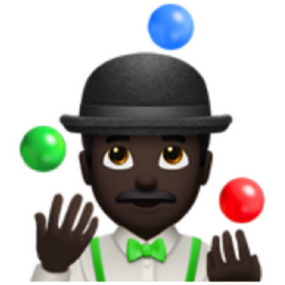 man juggling: dark skin tone emoji