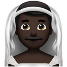 man with veil: dark skin tone emoji