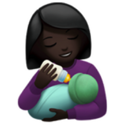 woman feeding baby: dark skin tone emoji