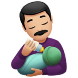 man feeding baby: light skin tone emoji