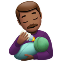 man feeding baby: medium skin tone emoji