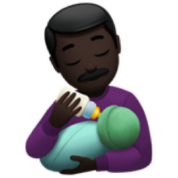 man feeding baby: dark skin tone emoji