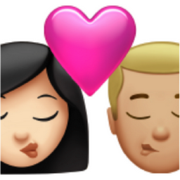 kiss: woman, man, light skin tone, medium-light skin tone emoji