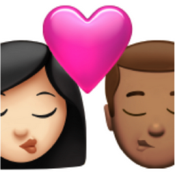 kiss: woman, man, light skin tone, medium skin tone emoji