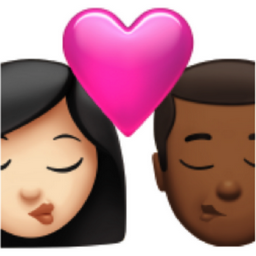kiss: woman, man, light skin tone, medium-dark skin tone emoji